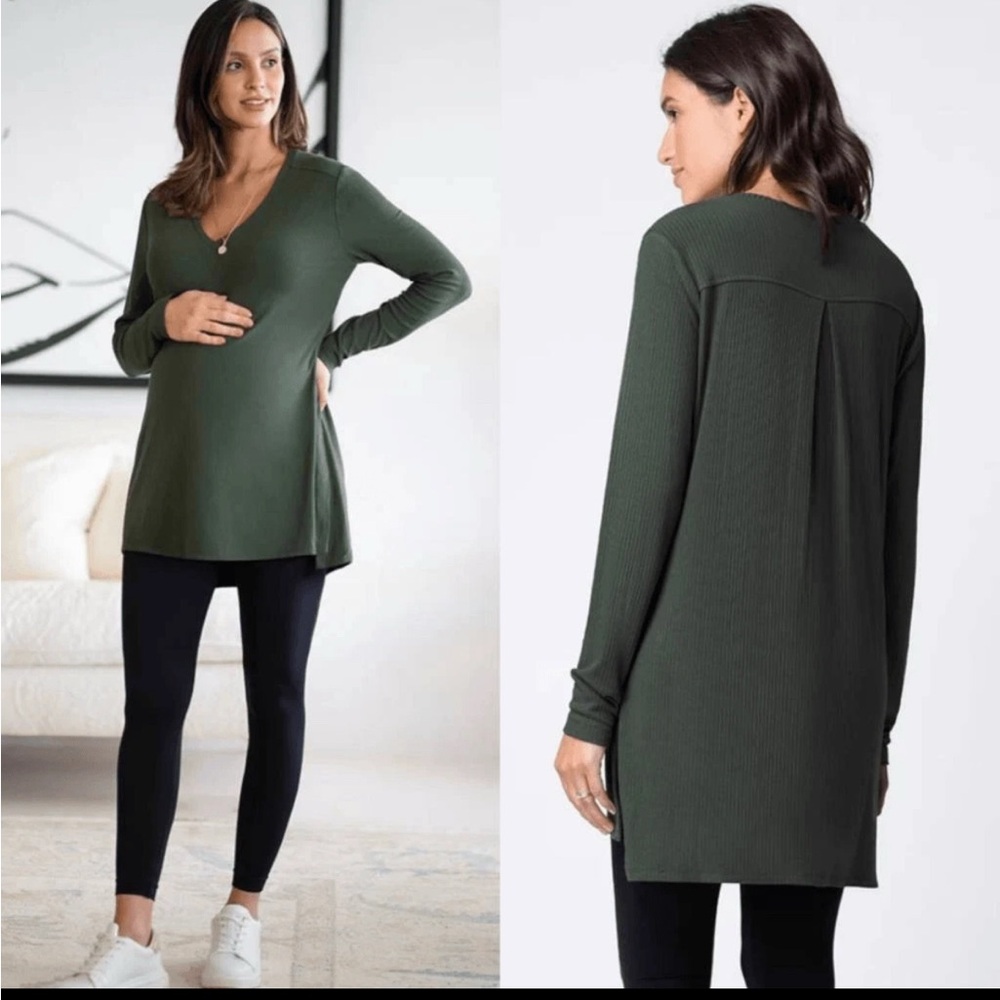 Seraphine Green Ribbed Maternity & Nursing Top Tunic Size XL